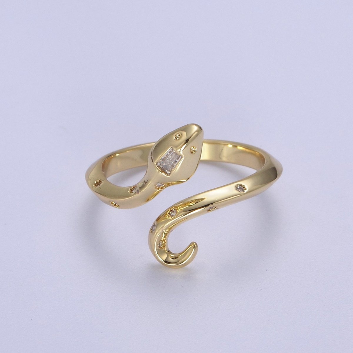 24K Gold Filled Serpent Ring, Adjustable Micro Pave Zirconia CZ Snake Ring, Dainty Curling Snake Jewelry U-464 - DLUXCA