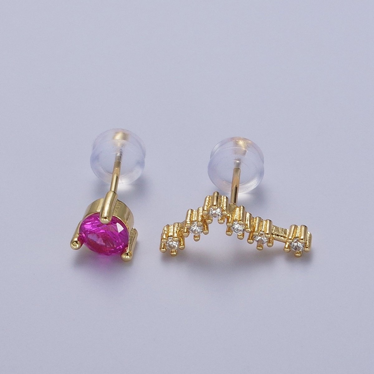 24K Gold Filled Set Birthstone & Astrology Zodiac Horoscope Constellation Cubic Zirconia Stud Earrings | Y-014~Y-025 - DLUXCA