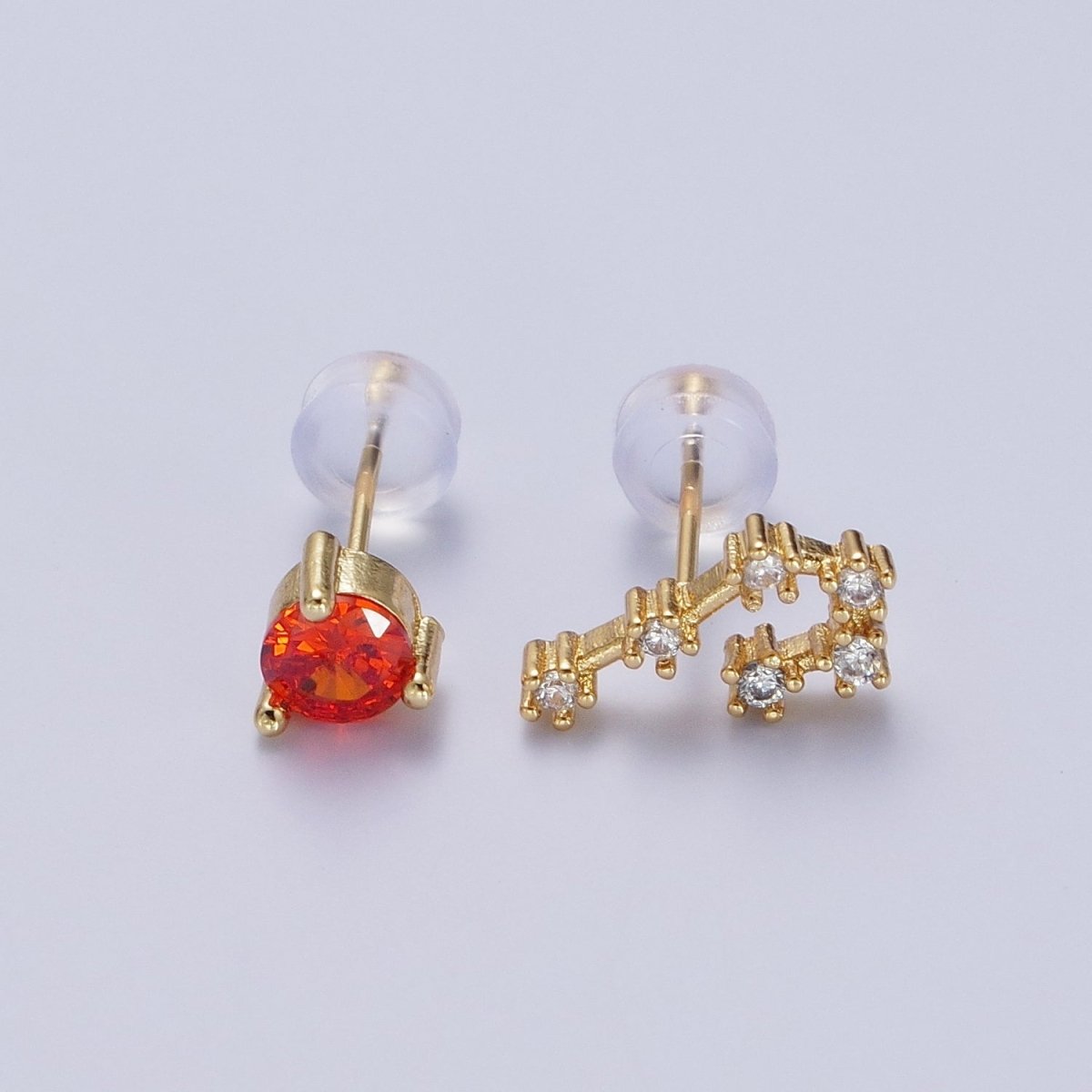 24K Gold Filled Set Birthstone & Astrology Zodiac Horoscope Constellation Cubic Zirconia Stud Earrings | Y-014~Y-025 - DLUXCA