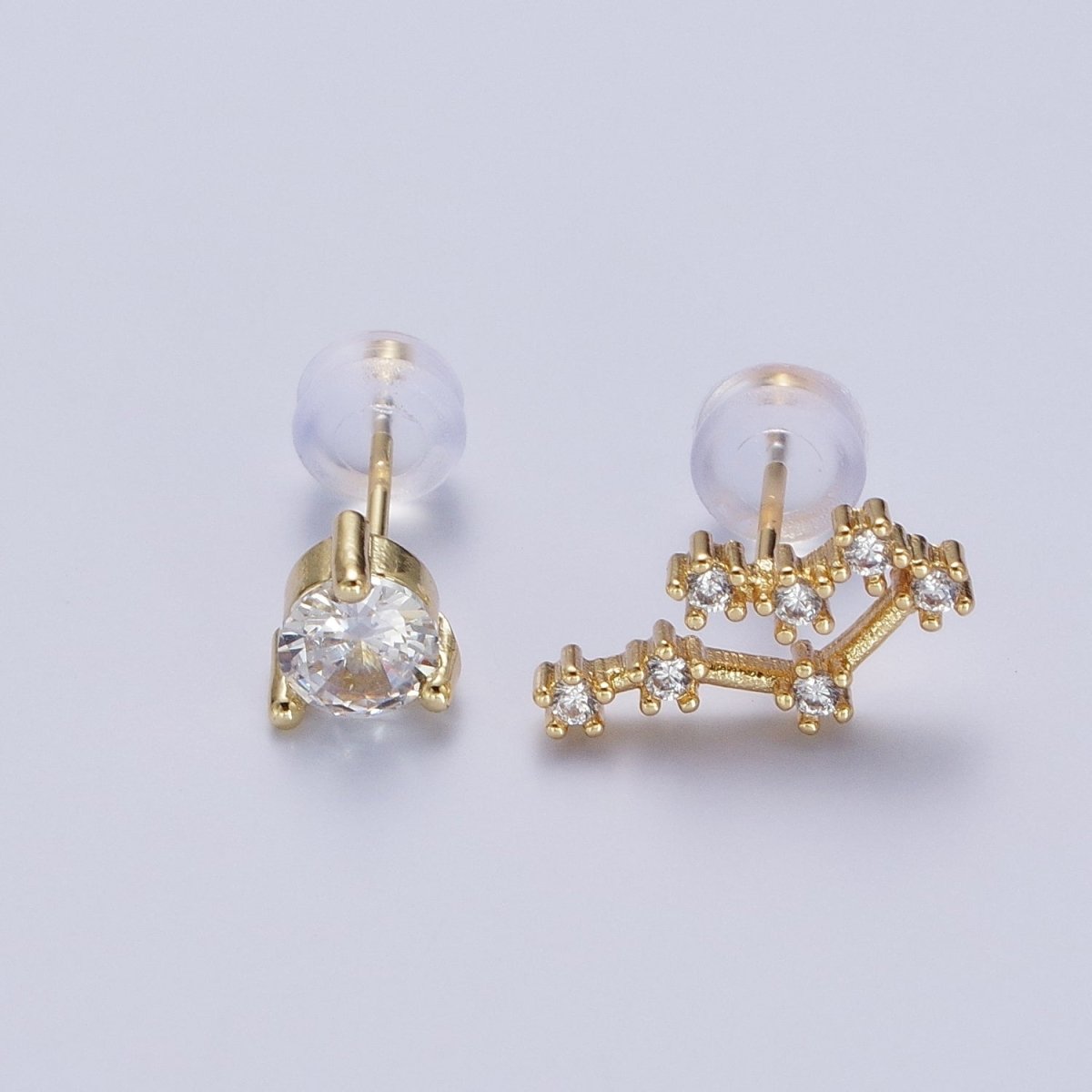 24K Gold Filled Set Birthstone & Astrology Zodiac Horoscope Constellation Cubic Zirconia Stud Earrings | Y-014~Y-025 - DLUXCA