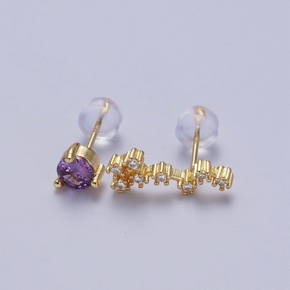 24K Gold Filled Set Birthstone & Astrology Zodiac Horoscope Constellation Cubic Zirconia Stud Earrings | Y-014~Y-025 - DLUXCA