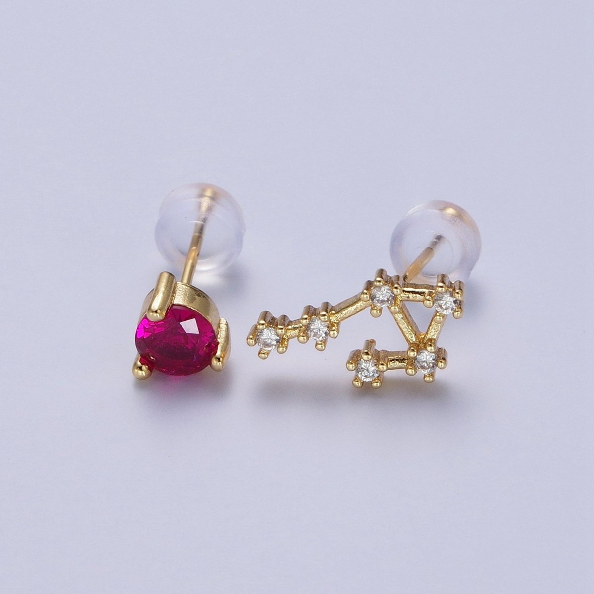 24K Gold Filled Set Birthstone & Astrology Zodiac Horoscope Constellation Cubic Zirconia Stud Earrings | Y-014~Y-025 - DLUXCA