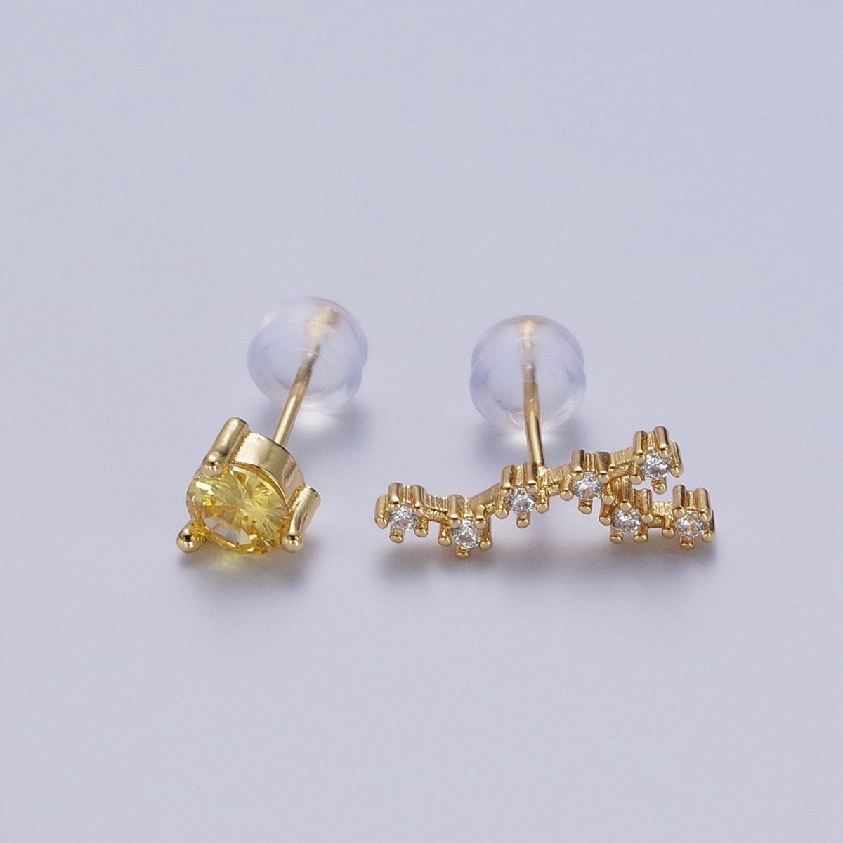 24K Gold Filled Set Birthstone & Astrology Zodiac Horoscope Constellation Cubic Zirconia Stud Earrings | Y-014~Y-025 - DLUXCA