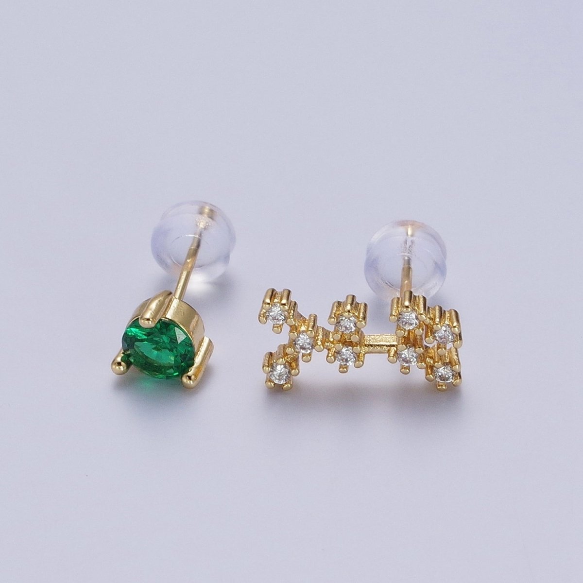 24K Gold Filled Set Birthstone & Astrology Zodiac Horoscope Constellation Cubic Zirconia Stud Earrings | Y-014~Y-025 - DLUXCA