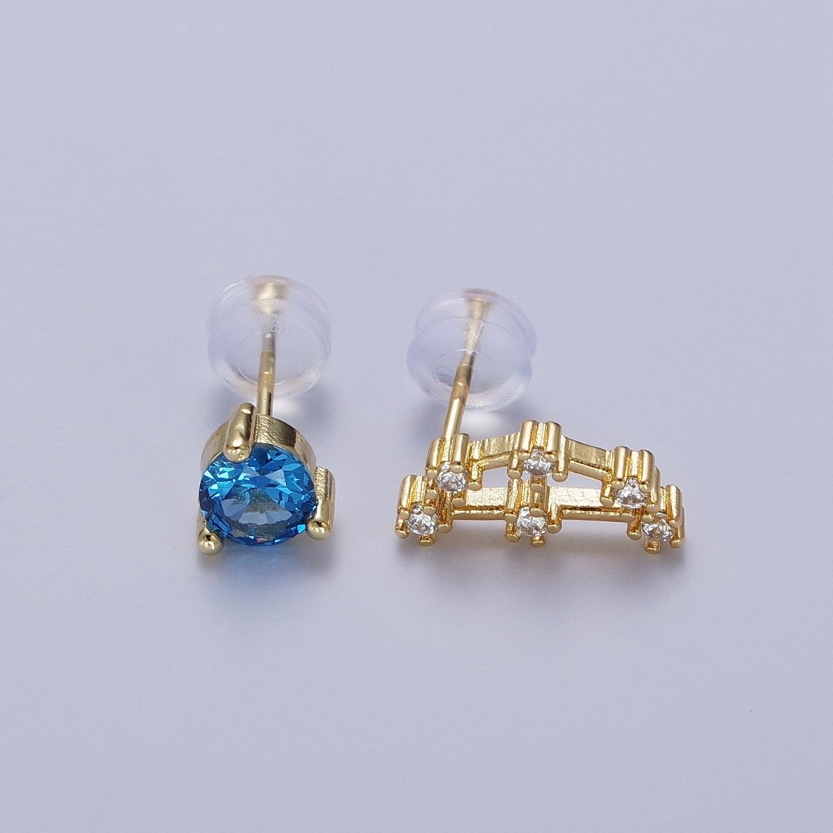 24K Gold Filled Set Birthstone & Astrology Zodiac Horoscope Constellation Cubic Zirconia Stud Earrings | Y-014~Y-025 - DLUXCA