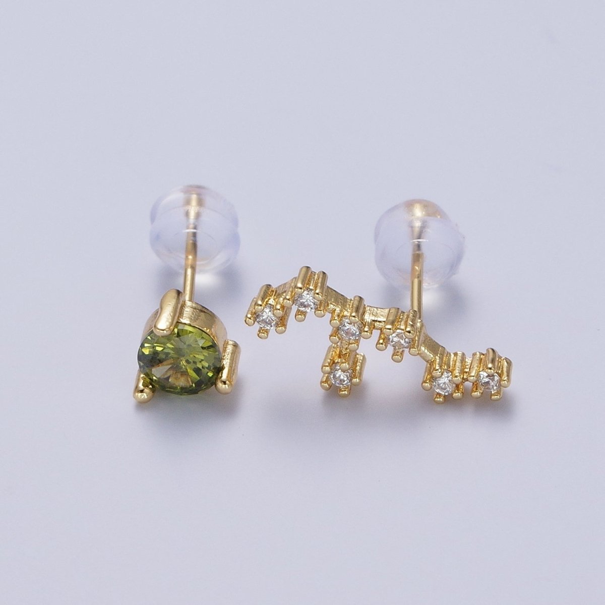 24K Gold Filled Set Birthstone & Astrology Zodiac Horoscope Constellation Cubic Zirconia Stud Earrings | Y-014~Y-025 - DLUXCA