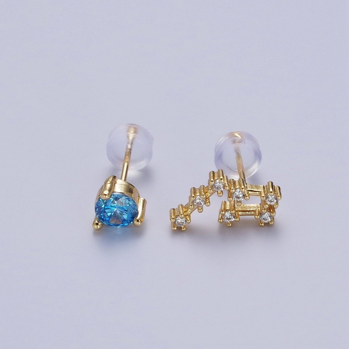 24K Gold Filled Set Birthstone & Astrology Zodiac Horoscope Constellation Cubic Zirconia Stud Earrings | Y-014~Y-025 - DLUXCA