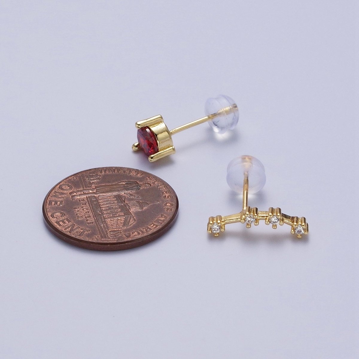 24K Gold Filled Set Birthstone & Astrology Zodiac Horoscope Constellation Cubic Zirconia Stud Earrings | Y-014~Y-025 - DLUXCA