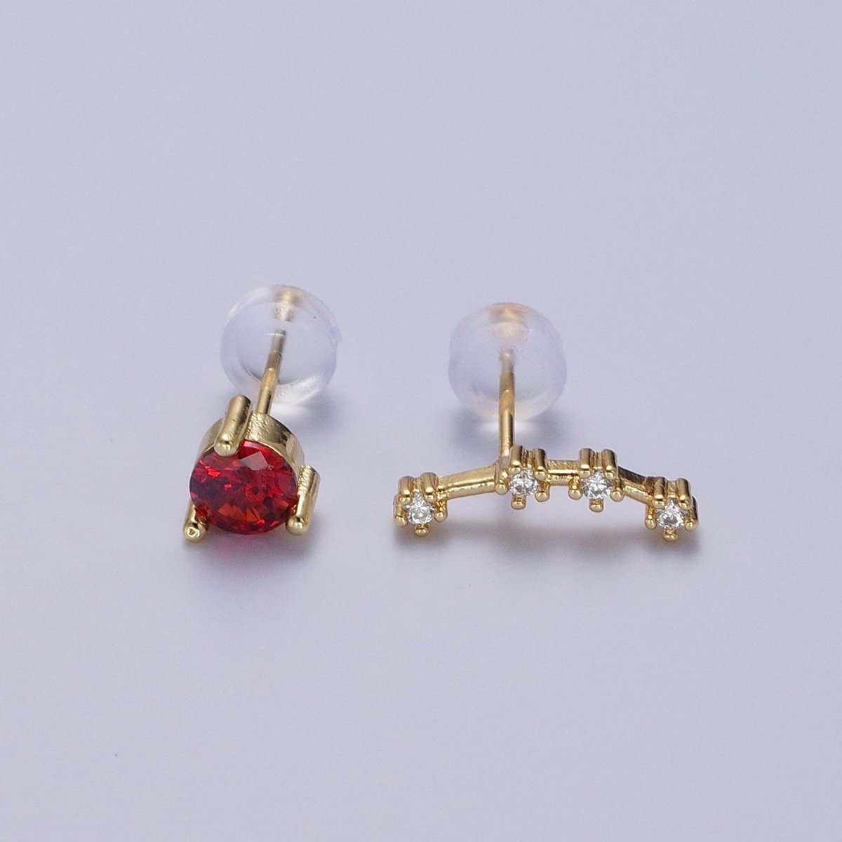 24K Gold Filled Set Birthstone & Astrology Zodiac Horoscope Constellation Cubic Zirconia Stud Earrings | Y-014~Y-025 - DLUXCA