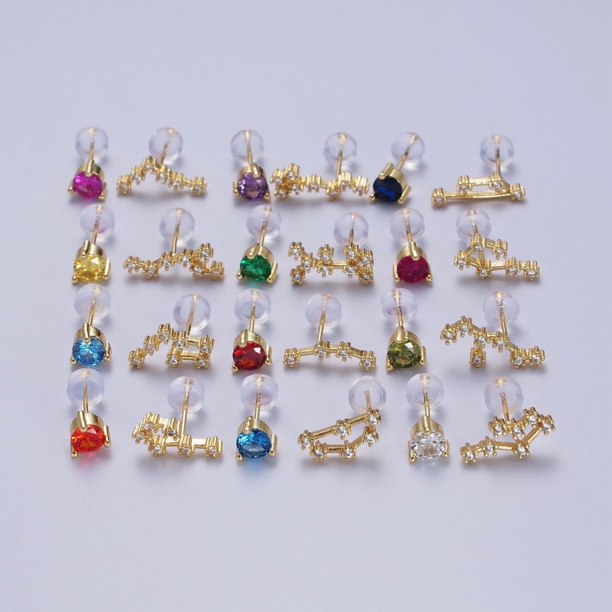 24K Gold Filled Set Birthstone & Astrology Zodiac Horoscope Constellation Cubic Zirconia Stud Earrings | Y-014~Y-025 - DLUXCA