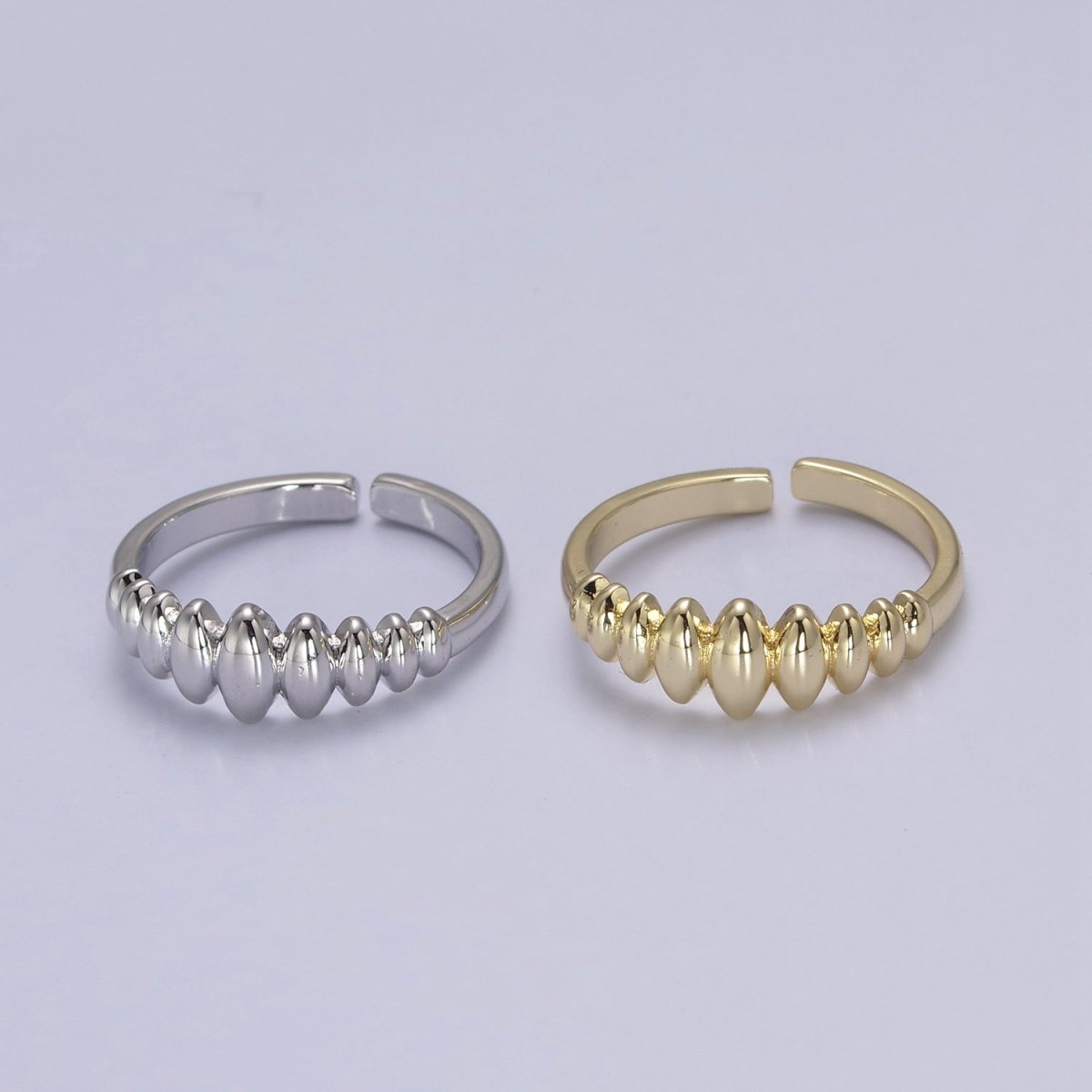 24K Gold Filled Sharp Oval Croissant Ring, Bubble Adjustable Ring in Gold & Silver S-307 S-308 - DLUXCA