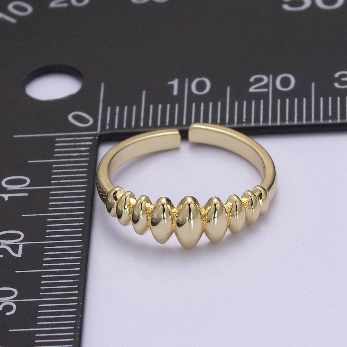 24K Gold Filled Sharp Oval Croissant Ring, Bubble Adjustable Ring in Gold & Silver S-307 S-308 - DLUXCA