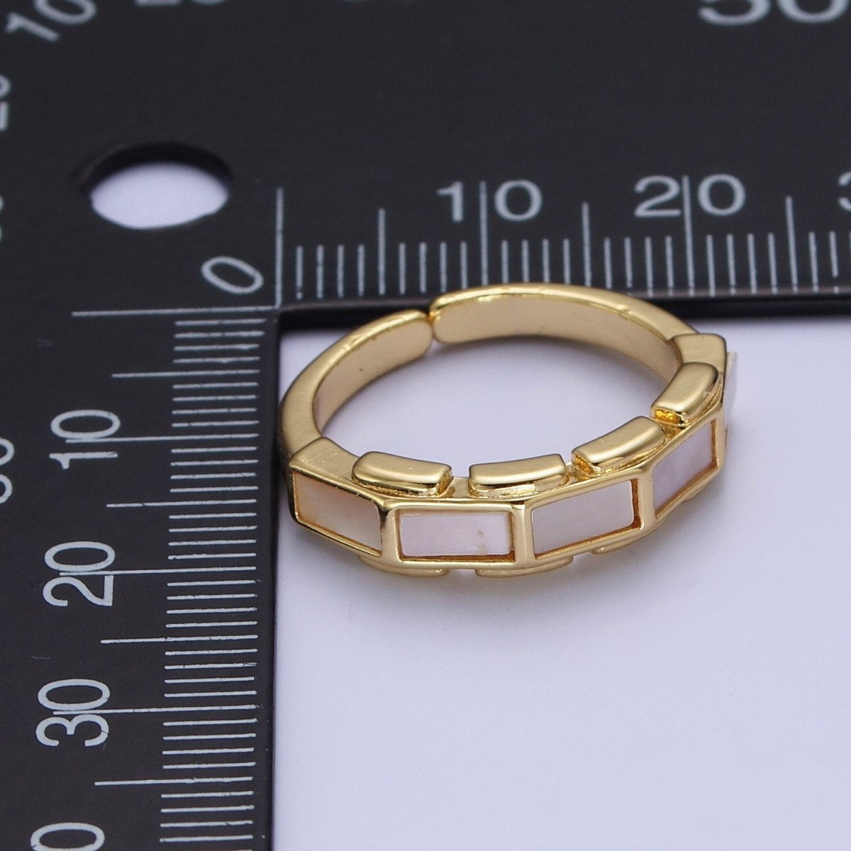 24K Gold Filled Shell Baguette Bar Stacking Adjustable Ring | X-572 - DLUXCA