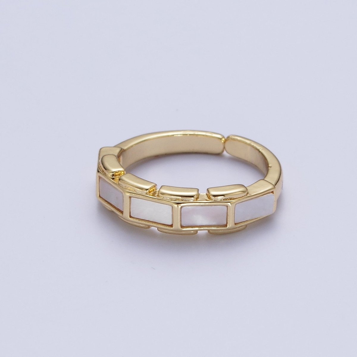 24K Gold Filled Shell Baguette Bar Stacking Adjustable Ring | X-572 - DLUXCA