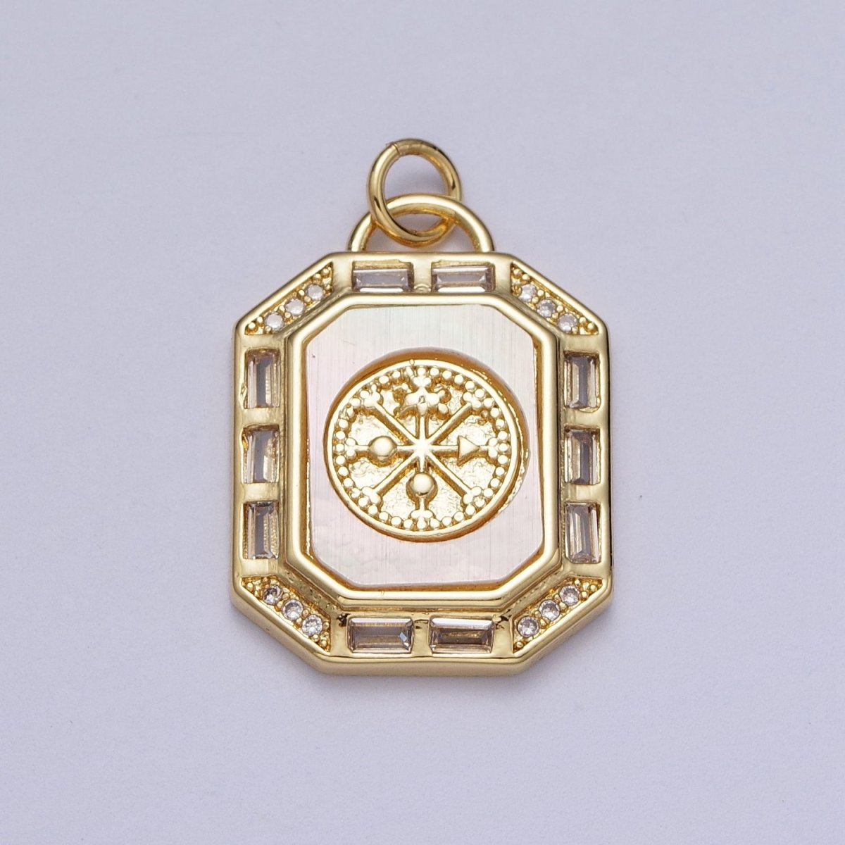 24K Gold Filled Shell Pearl, Abalone Tag Tile Compass Baguette Octagonal Charm E-743 N-390 - DLUXCA