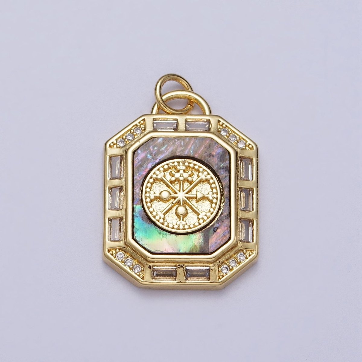 24K Gold Filled Shell Pearl, Abalone Tag Tile Compass Baguette Octagonal Charm E-743 N-390 - DLUXCA