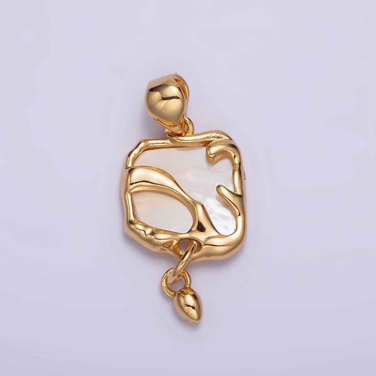 24K Gold Filled Shell Pearl Abstract Molten Square Drop Pendant | AA585 - DLUXCA
