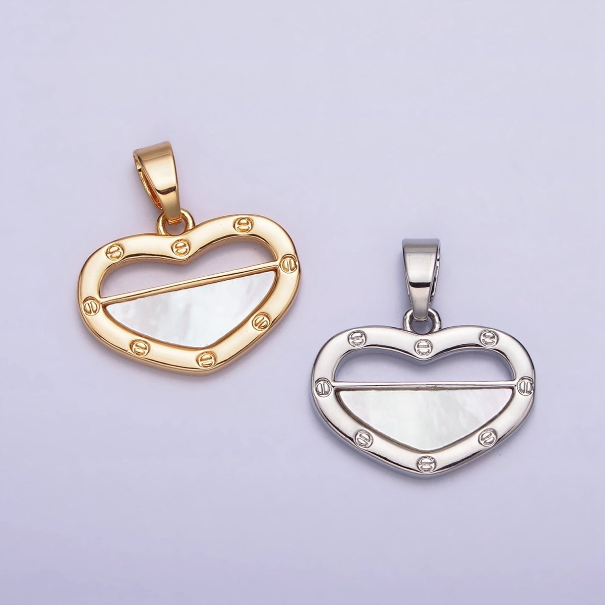 24K Gold Filled Shell Pearl Half Open Heart Screw Pendant in Gold & Silver | AA564 AA565 - DLUXCA