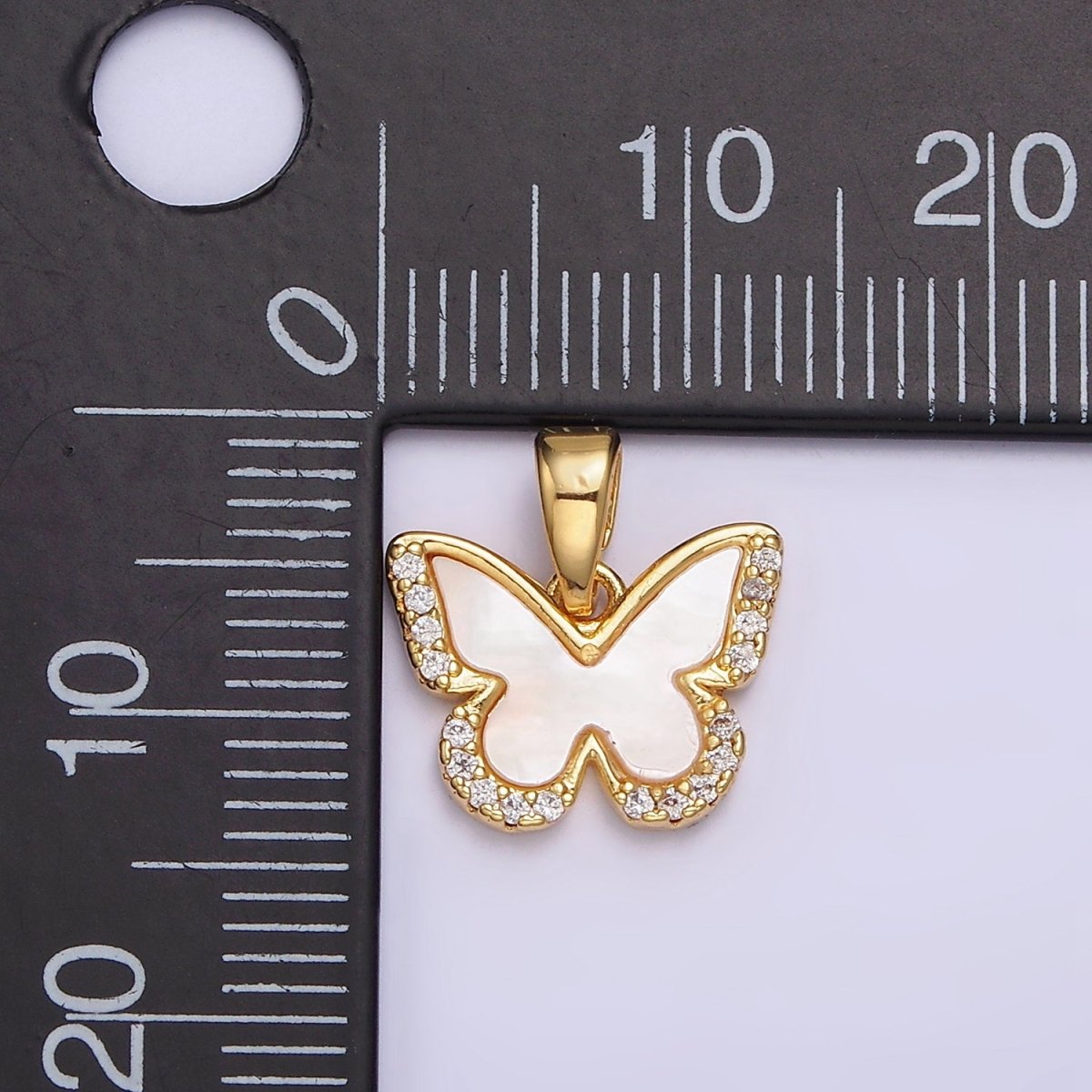 24K Gold Filled Shell Pearl Micro Paved CZ Butterfly Wings Pendant | AA-582 - DLUXCA