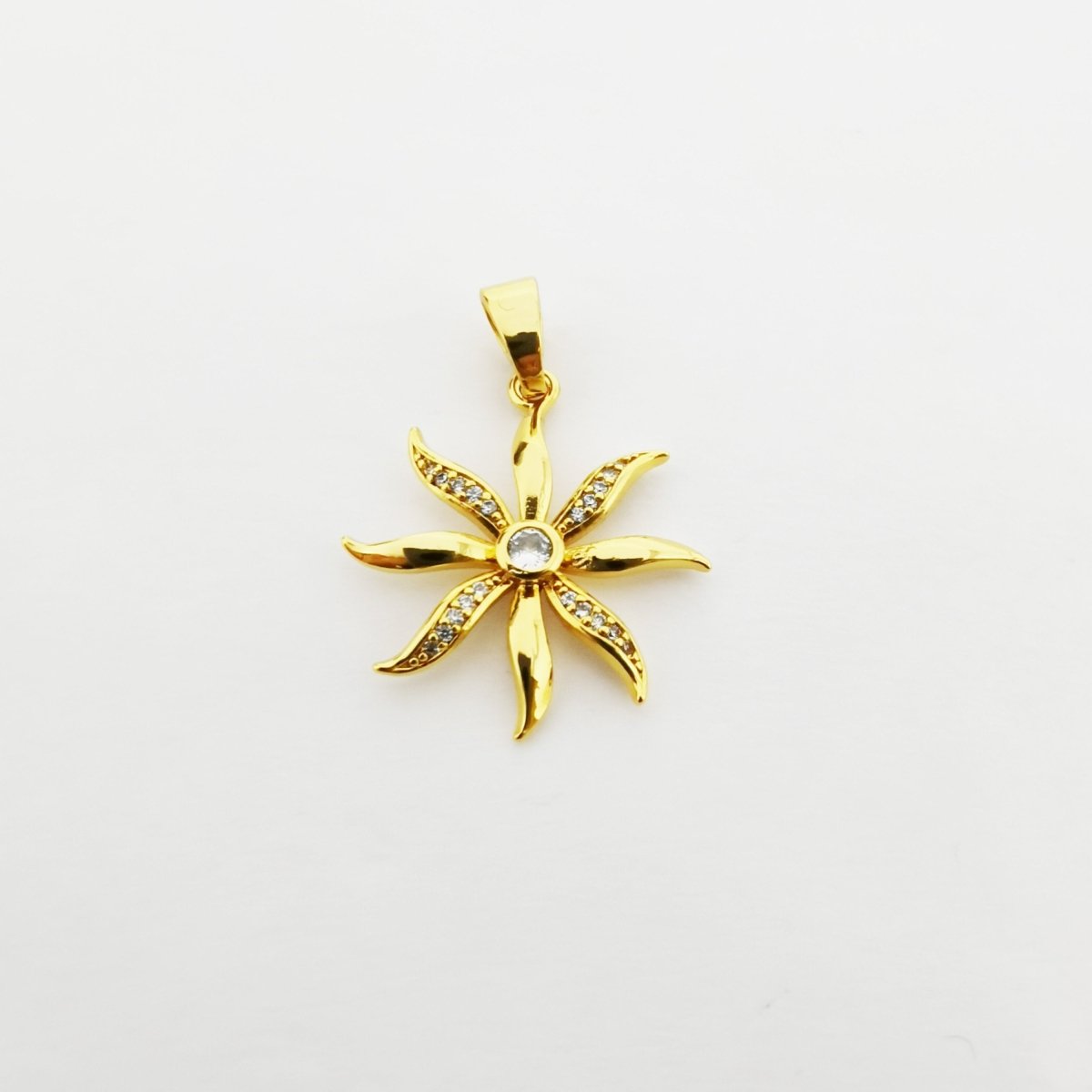 24k Gold Filled Shining Sun charm, Cubic Zirconia Jewels, Micro Diamond Paved, Sunshine Charm, Sunflower Charm I-770 - DLUXCA