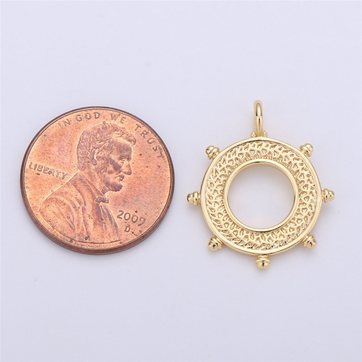 24k Gold Filled Ship Wheel Charms Helm Charms for Earring Bracelet Necklace Pendants Nautical Jewelry C-663 - DLUXCA