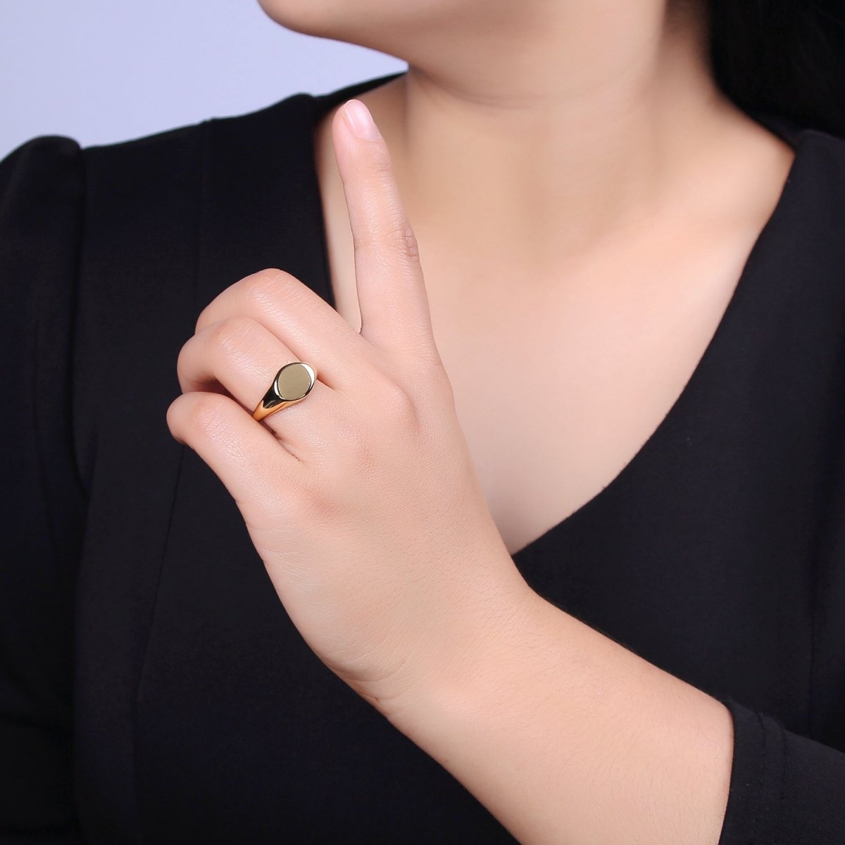 24K Gold Filled Signet Ring, Minimalist Adjustable Stackable Ring, Gift For Him Her | U-470 - DLUXCA