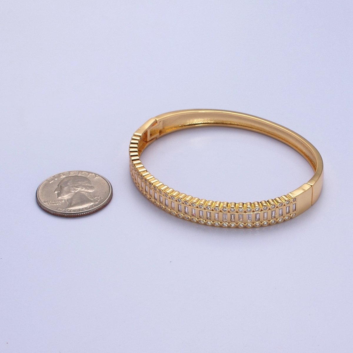 24K Gold Filled Slim Round CZ Stone Buckle Bangle Bracelet For Wholesale Bangles & Jewelry | WA-953 WA-954 Clearance Pricing - DLUXCA
