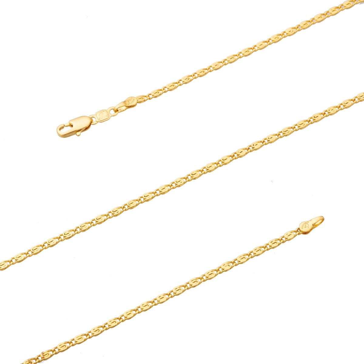24K Gold Filled Snail Scroll Chain Necklace, 23.6 inch Layering "Yellow Gold" Snail Chain, Dainty 2.5mm Snail Necklace w/ Lobster Clasps | CN-189 Clearance Pricing - DLUXCA