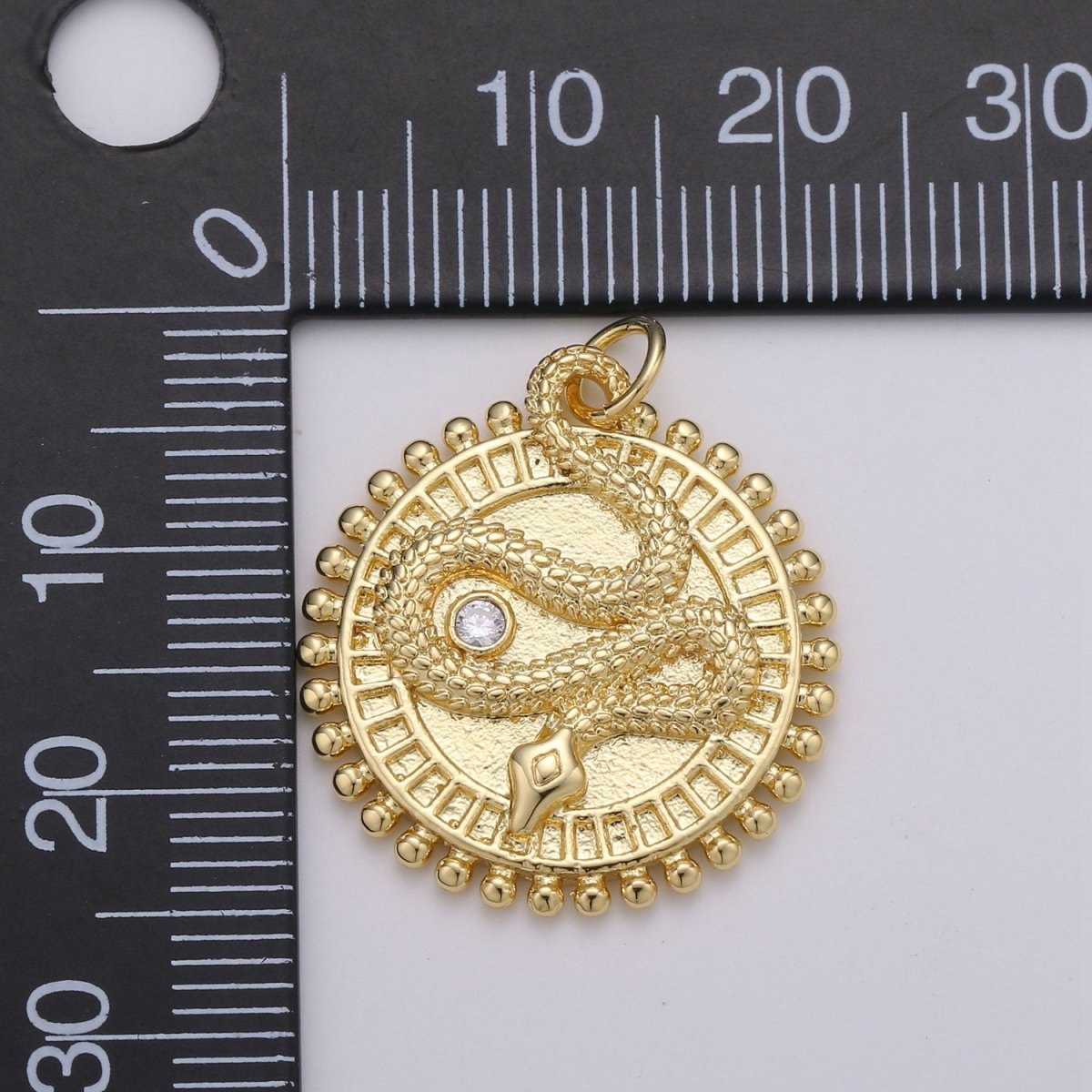 24k Gold Filled Snake Charm Gold medallion Coin Pendant, 25x23mm Round Disc Micro Pave Serpent Snake Jewelry for Necklace Component D-348 - DLUXCA