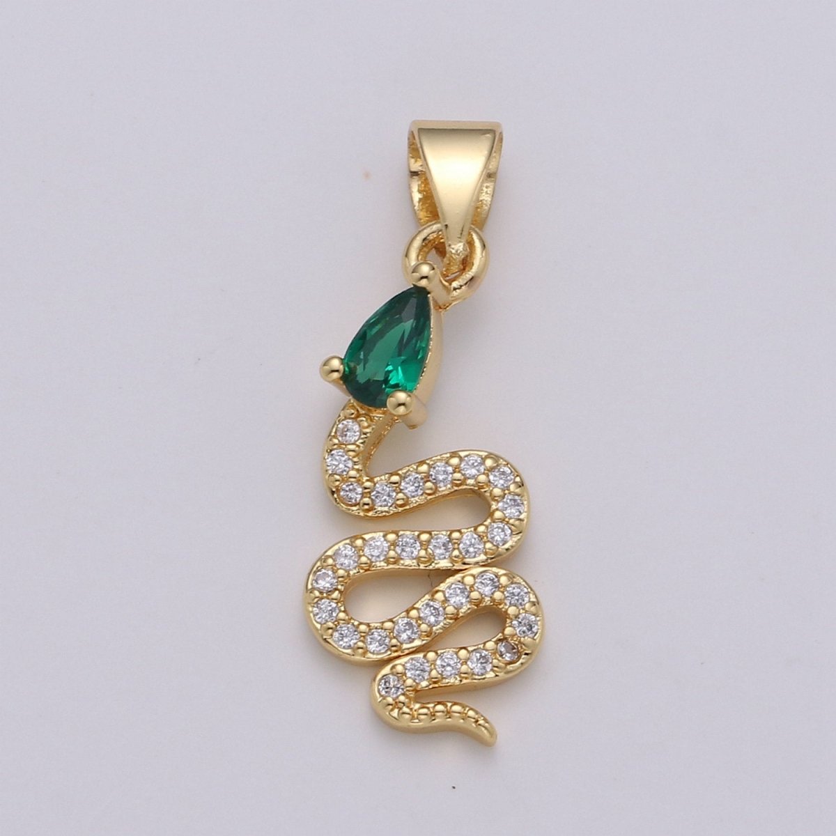 24k Gold Filled Snake Charm, Gold Snake Pendant Charm, Micro Pave Serpent Animal Cz Charm Green Blue Pink Stone DIY Jewelry I-804~I-806 - DLUXCA