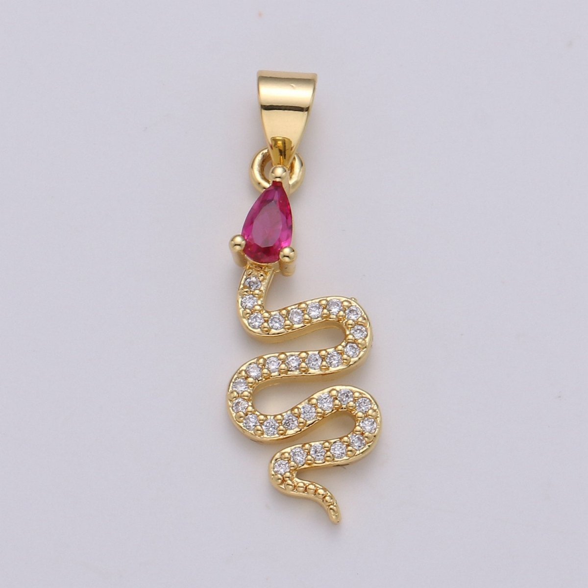 24k Gold Filled Snake Charm, Gold Snake Pendant Charm, Micro Pave Serpent Animal Cz Charm Green Blue Pink Stone DIY Jewelry I-804~I-806 - DLUXCA