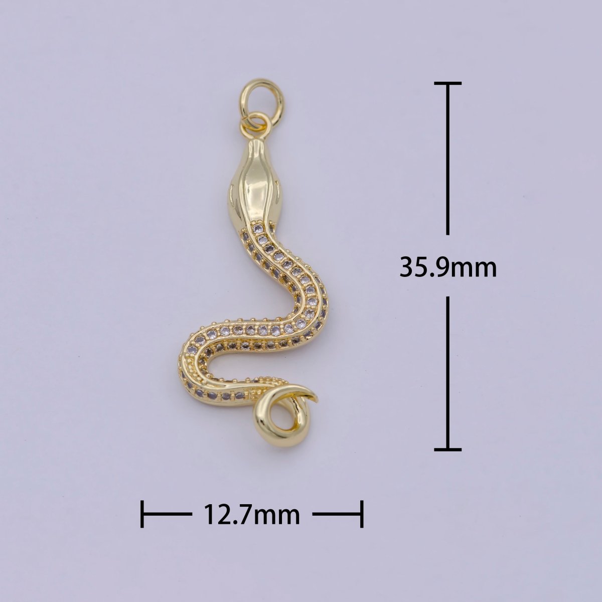 24K Gold Filled Snake Charms 3D Gold Snake Pendant -Micro Pave Snake Charms Cubic Snake Pendant for Necklace SupplyC-300 - DLUXCA