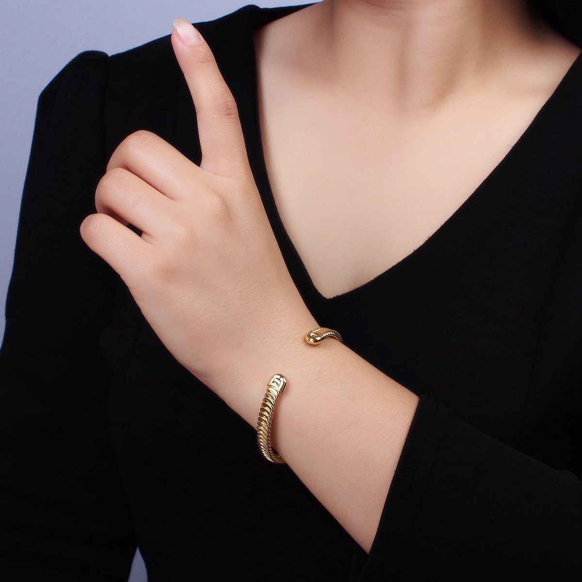 24K Gold Filled Snake Pattern Textured Cuff Bangle Bracelet in Silver & Gold | WA-1914 WA-1915 Clearance Pricing - DLUXCA