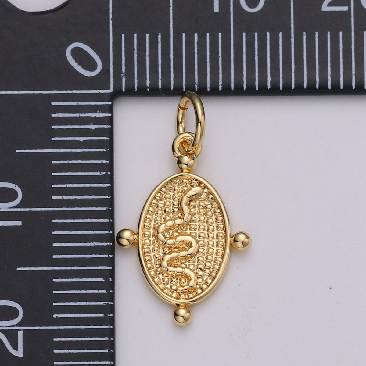 24k Gold Filled Snake Pendant Charm, Dainty Oval Pendant Charm, Gold Filled Pendant Silver Serepent Charm For DIY Jewelry D-435 D-436 - DLUXCA
