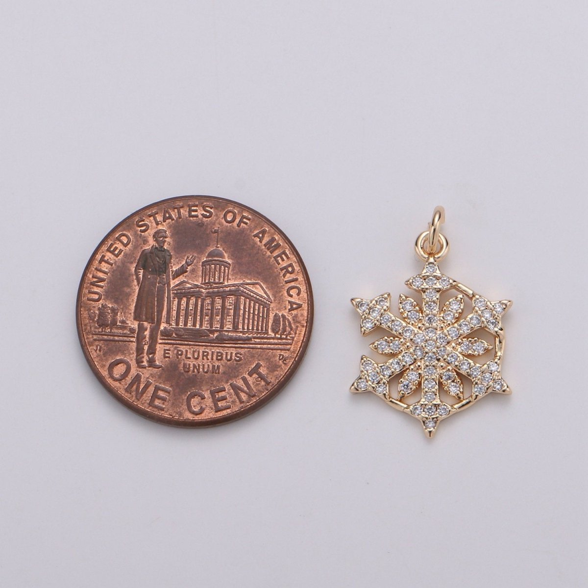 24K Gold Filled Snow Flake Charm Micro Pave Snow Charm, Northstar Cubic Charms, CZ Gold ClearCharm, Dainty Minimalist Jewelry Supply D-741 - DLUXCA