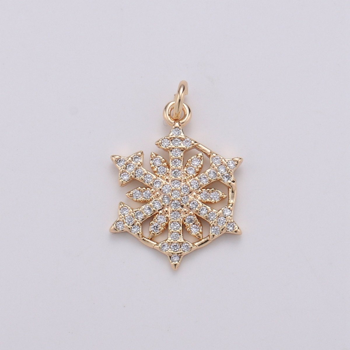 24K Gold Filled Snow Flake Charm Micro Pave Snow Charm, Northstar Cubic Charms, CZ Gold ClearCharm, Dainty Minimalist Jewelry Supply D-741 - DLUXCA
