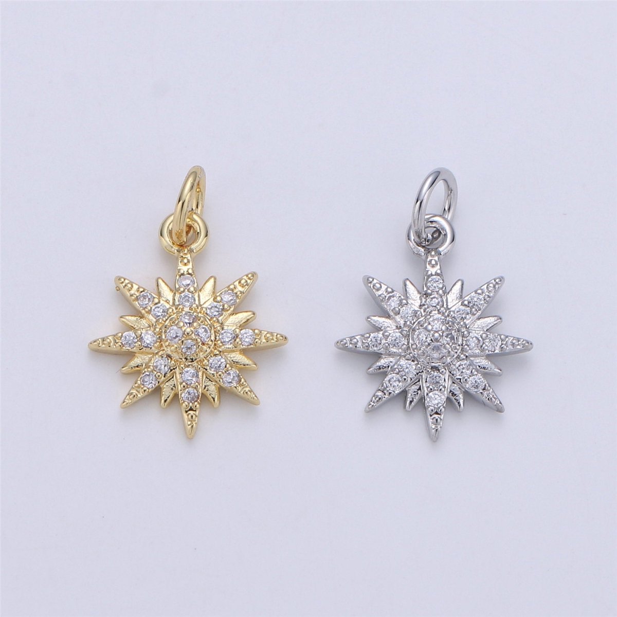 24K Gold filled Snowflake Snow Crystal Dainty Charm with Micro Pave Cubic Zirconia CZ Stone for Necklace or Bracelet,C-901 - DLUXCA