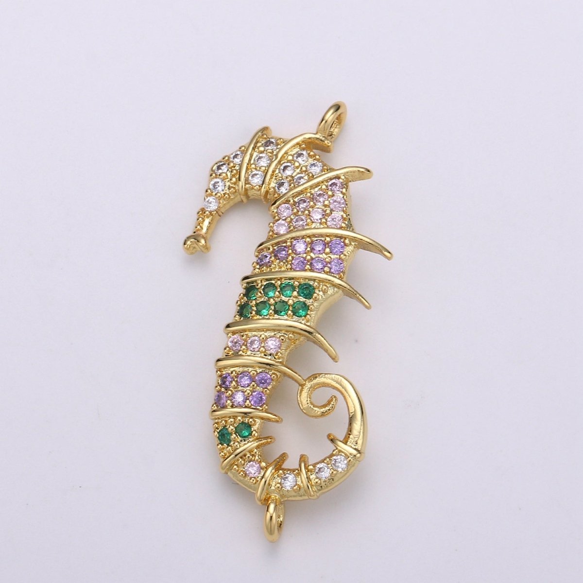 24K Gold Filled Soft Pink and Green Sea Horse Connector F-543 - DLUXCA