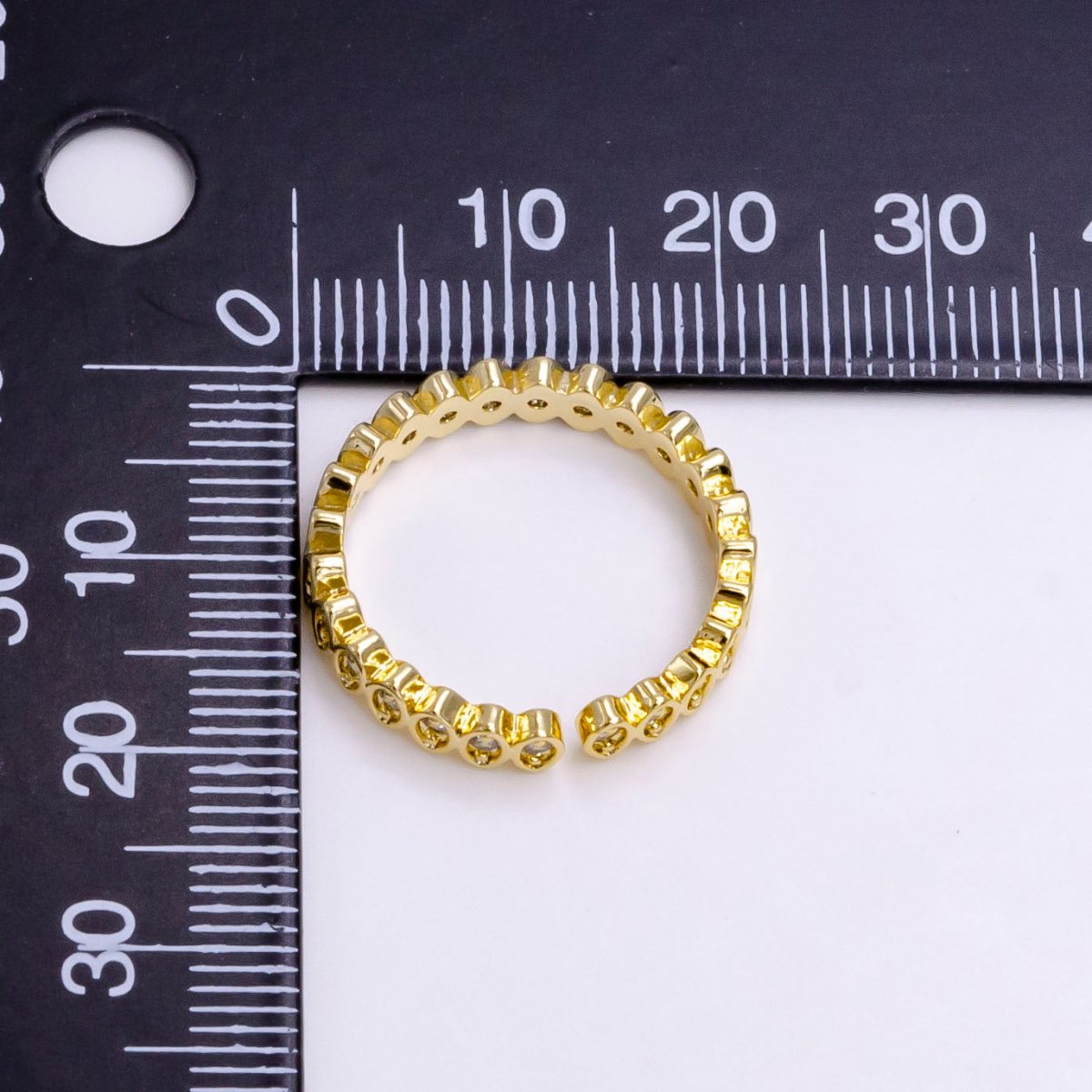 24K Gold Filled Sphere Clear CZ Lined Adjustable Band Ring | O-835 - DLUXCA