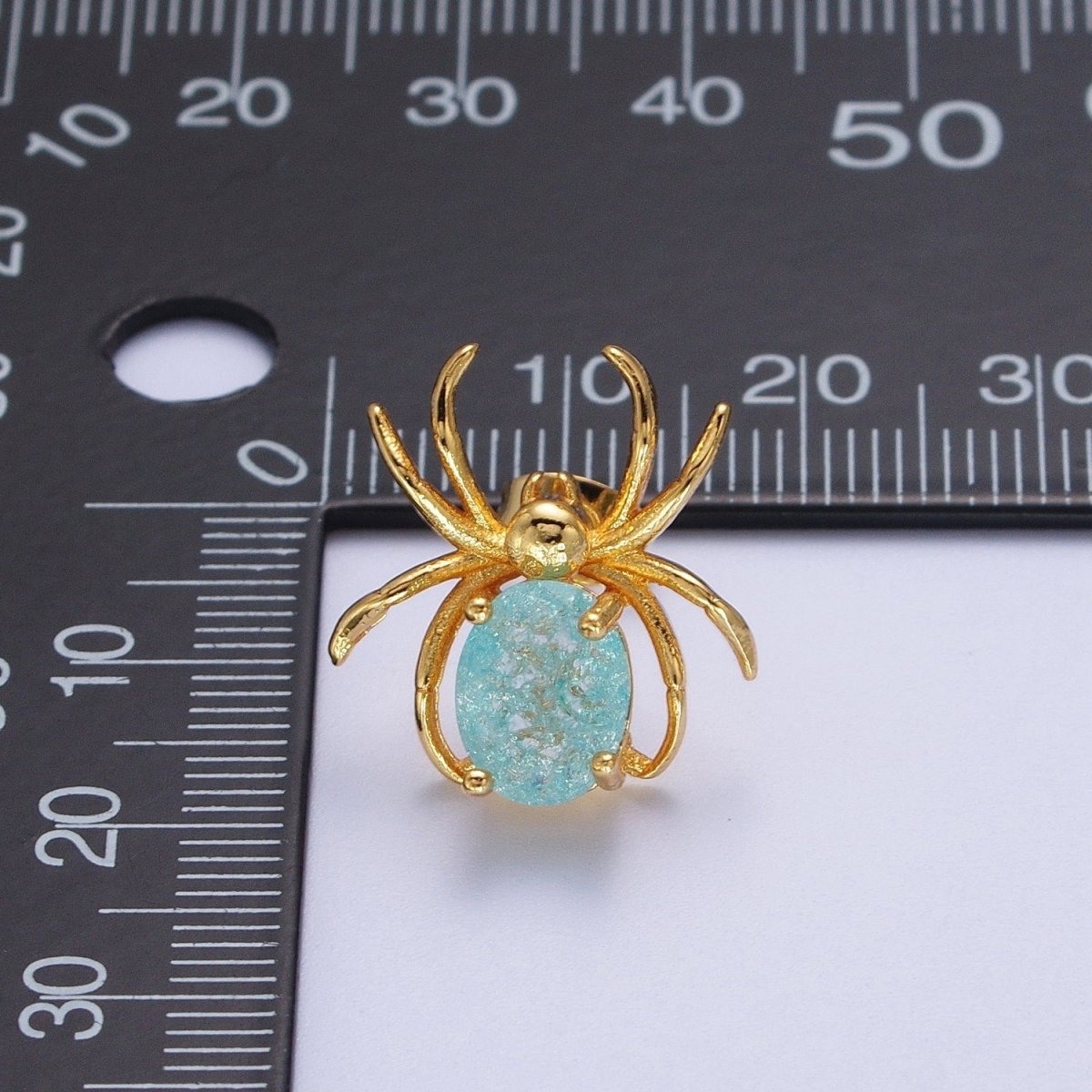 24K Gold Filled Spider Earring Blue Cubic Zirconia Gold Spider Stud Earrings for Halloween | AE-1015 - DLUXCA