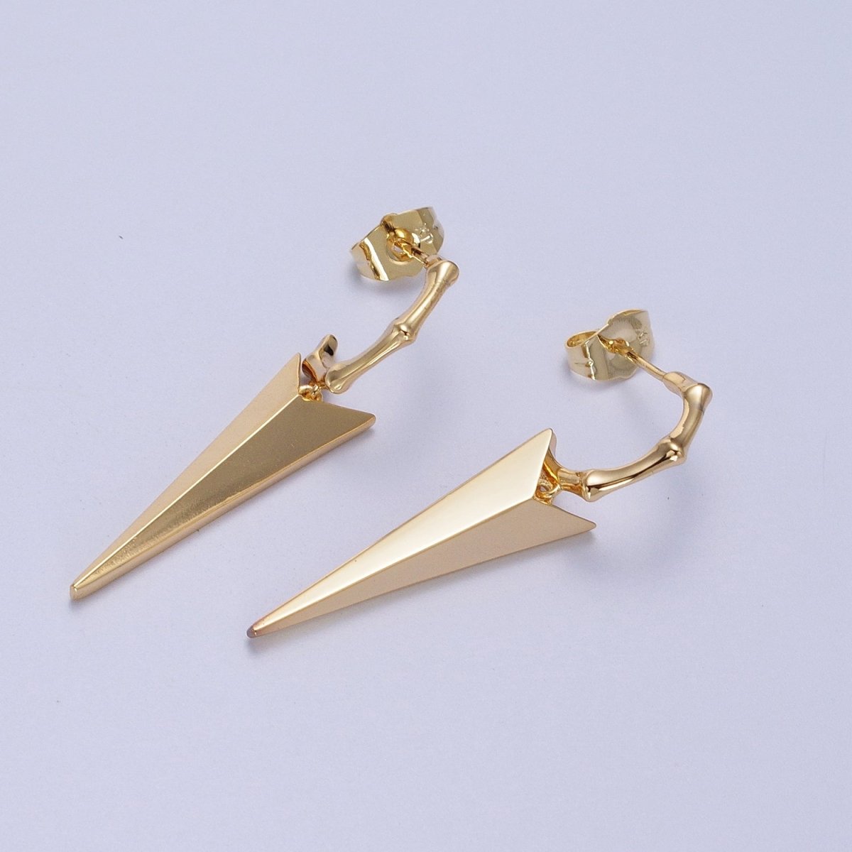 24K Gold Filled Spiked Drop Bamboo C Shaped Hoop Geometric Stud Earrings | V-005 - DLUXCA