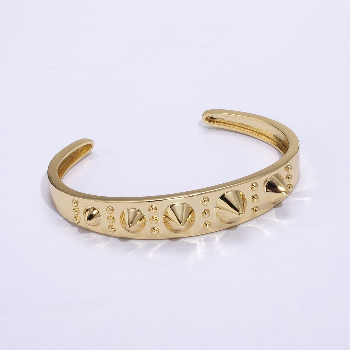 24K Gold Filled Spiked Triple Dotted Lined Bangle Cuff Bracelet | WA-361 Clearance Pricing - DLUXCA