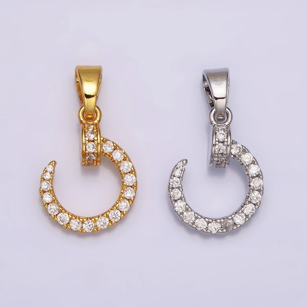 24K Gold Filled Spiral Needle Nail Micro Paved CZ Pendant in Gold & Silver | AA475 AA476 - DLUXCA