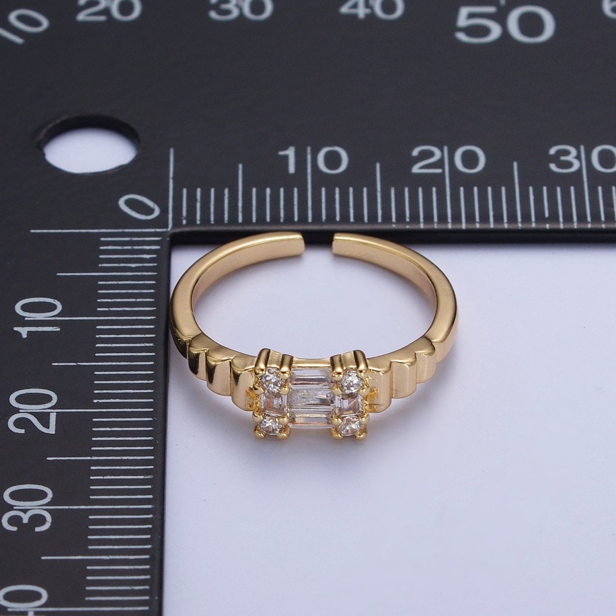 24K Gold Filled Square Baguette Cubic Zirconia Bubble Adjustable Gold Ring | X-582 - DLUXCA