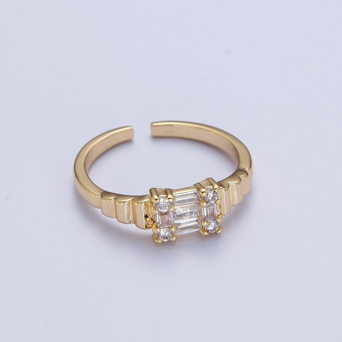 24K Gold Filled Square Baguette Cubic Zirconia Bubble Adjustable Gold Ring | X-582 - DLUXCA