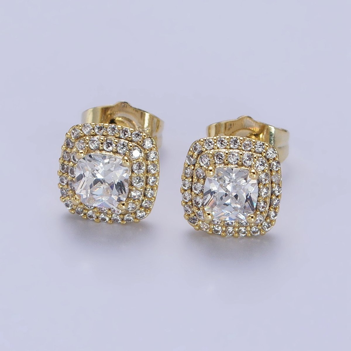 24K Gold Filled Square Clear CZ Micro Paved Stud Rhombus Earrings | AB331 - DLUXCA