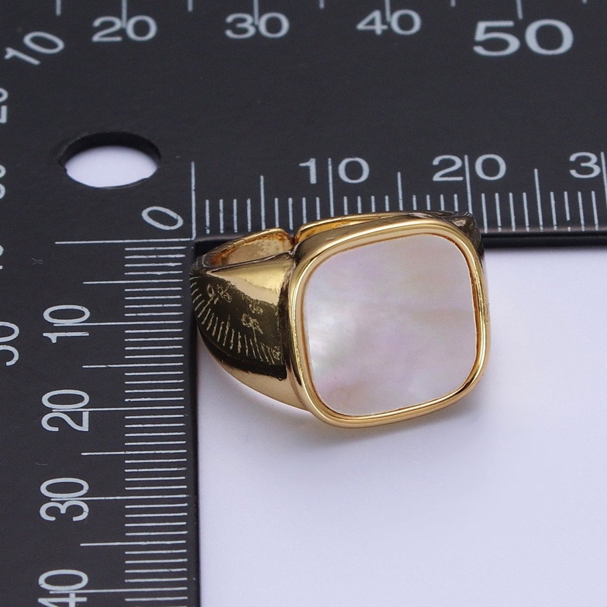 24K Gold Filled Square Shell Signet Adjustable Gold Ring | X-571 - DLUXCA