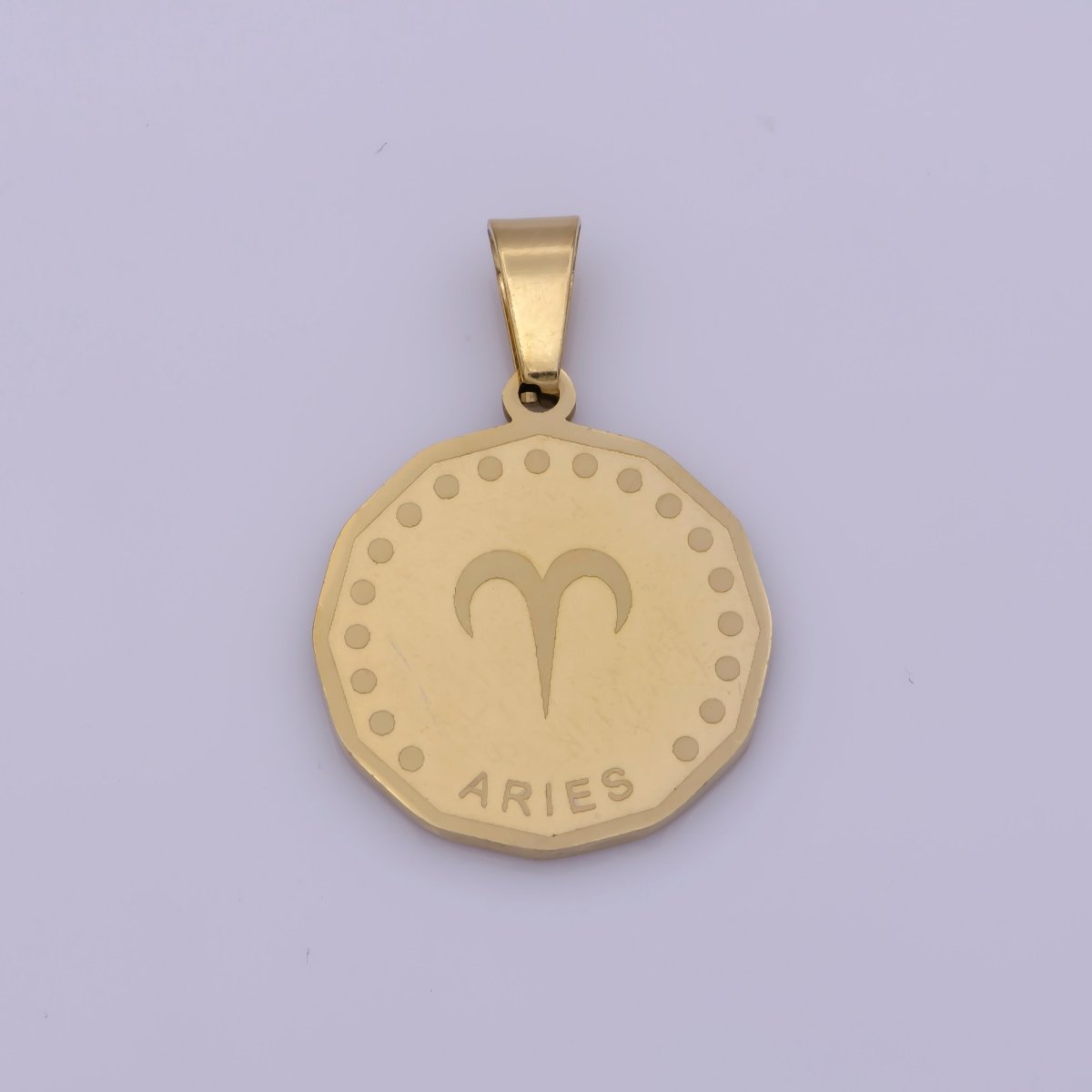 24K Gold Filled Stainless Steel Zodiac Horoscope Sign Gold Medallion Pendant | A-768-A-779 - DLUXCA
