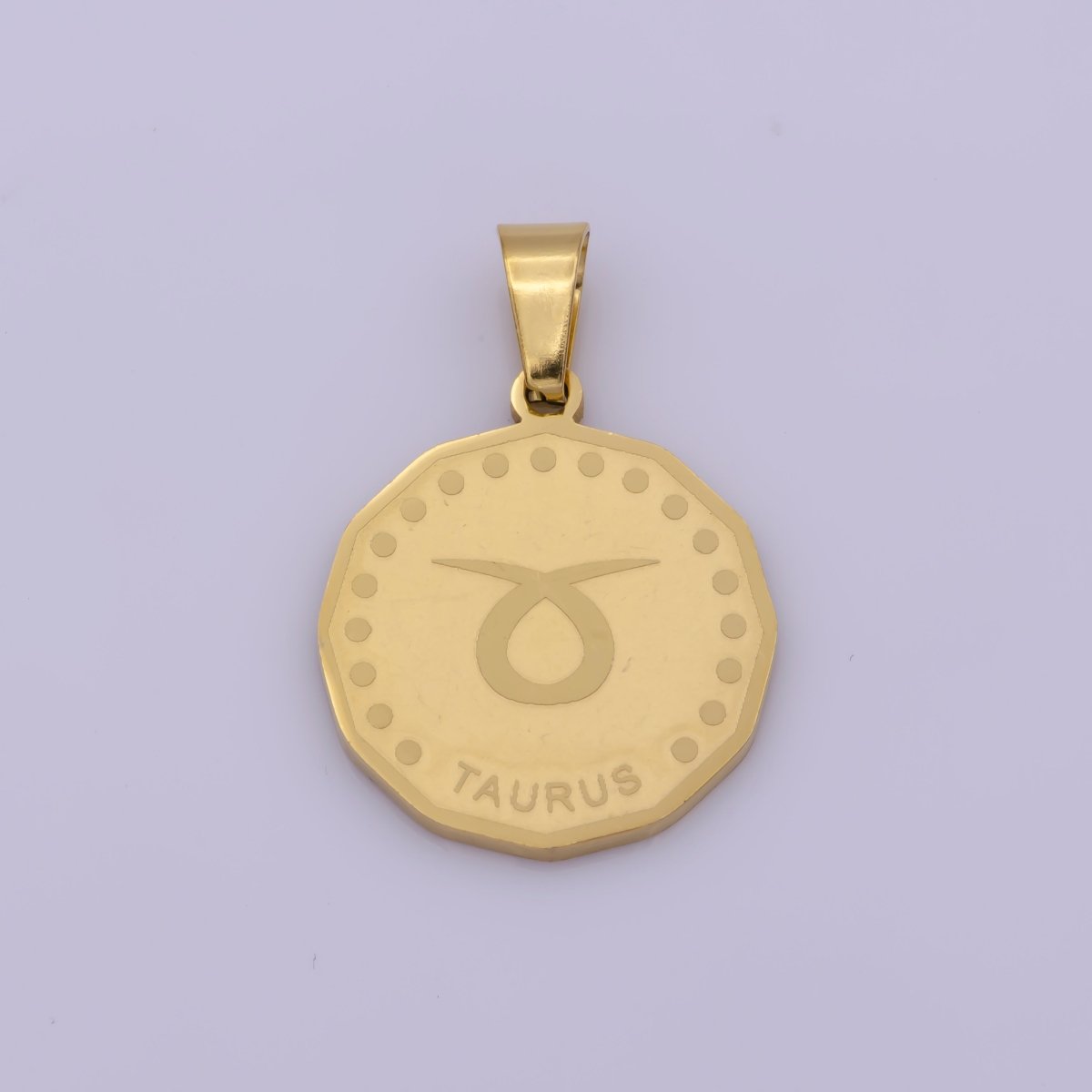 24K Gold Filled Stainless Steel Zodiac Horoscope Sign Gold Medallion Pendant | A-768-A-779 - DLUXCA