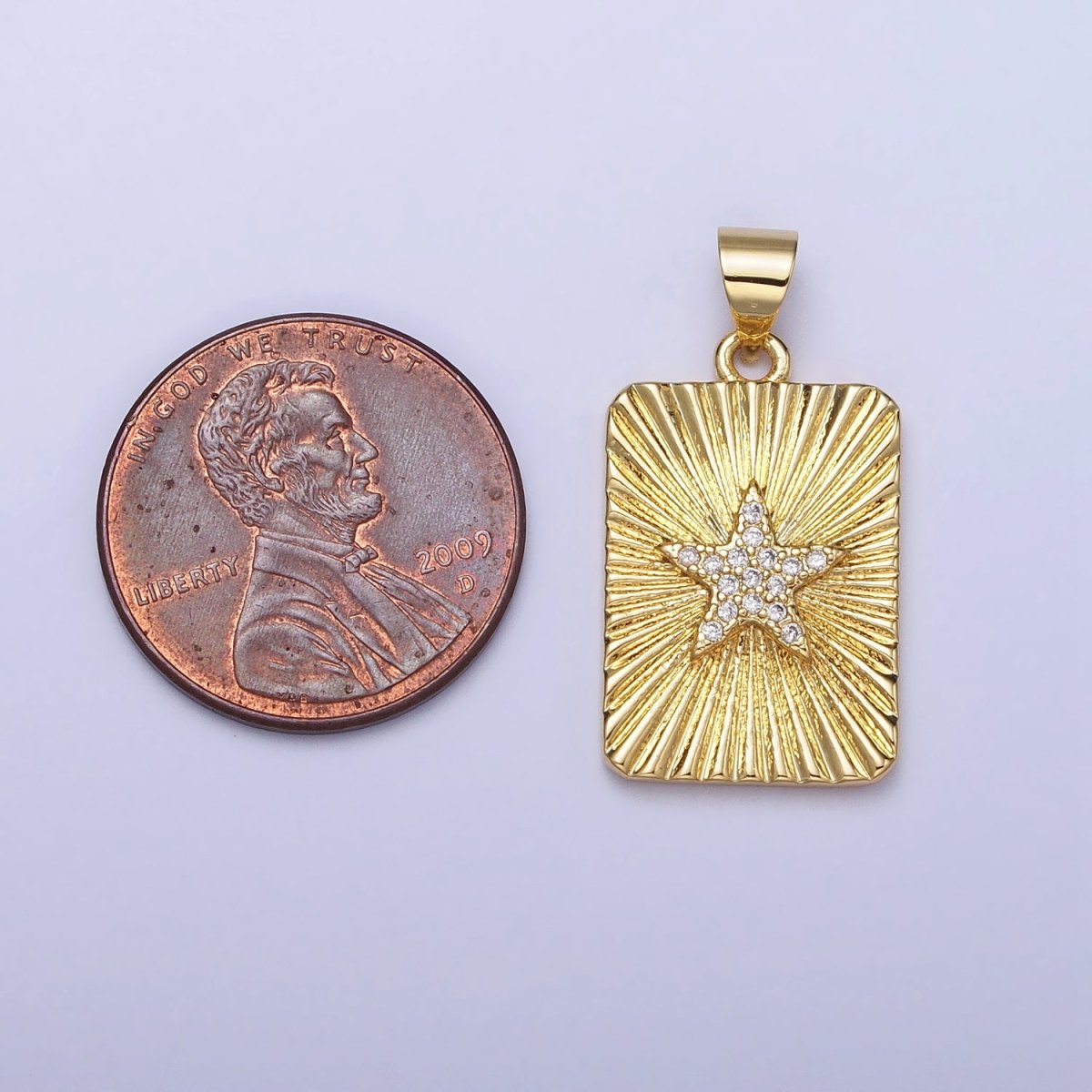 24K Gold Filled Star Celestial Clear CZ Micro Paved Sunburst Textured Tag Pendant | AA172 - DLUXCA
